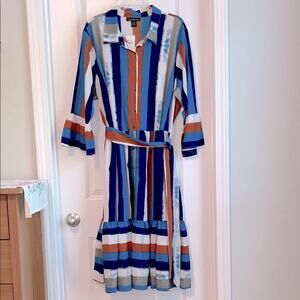 Ashley Stewart Multicolor Striped Midi Shirt Dress, NWT
